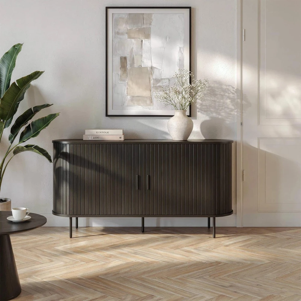 Mebel Elite Dviejų durų komoda su stumdomomis durelėmis, 140 cm, juoda