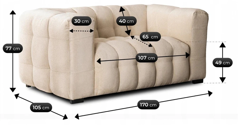 Mebel Elite Dvivietė sofa MODERNO, 170 × 105 cm, kreminė