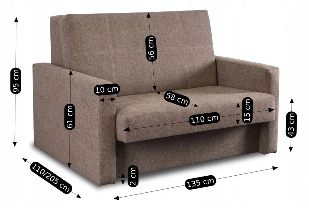 Mebel Elite Dvivietis fotelis-lova MILAN 2, 135 × 110 × 95 cm, smėlio spalvos