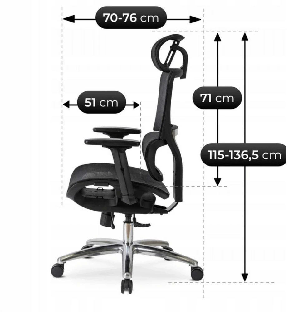 Mebel Elite Ergonominė biuro kėdė su porankiais ir galvos atrama, juoda