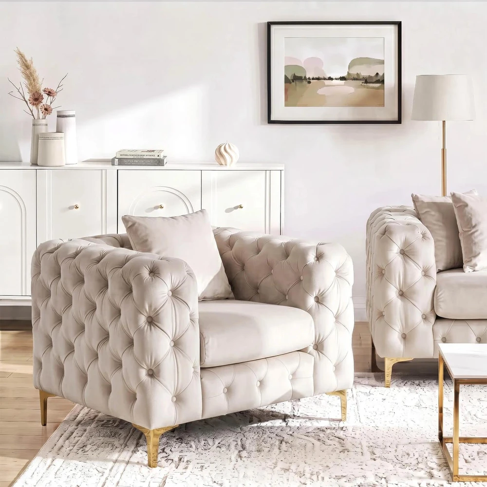 Sofa Mebel Elite Fotelis SORRENTO 1S, veliūrinis, 110 × 96 cm, kreminis
