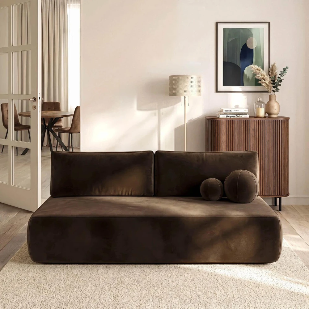 Mebel Elite Išskleidžiama sofa ARVETO, 207 cm, ruda, veliūrinė
