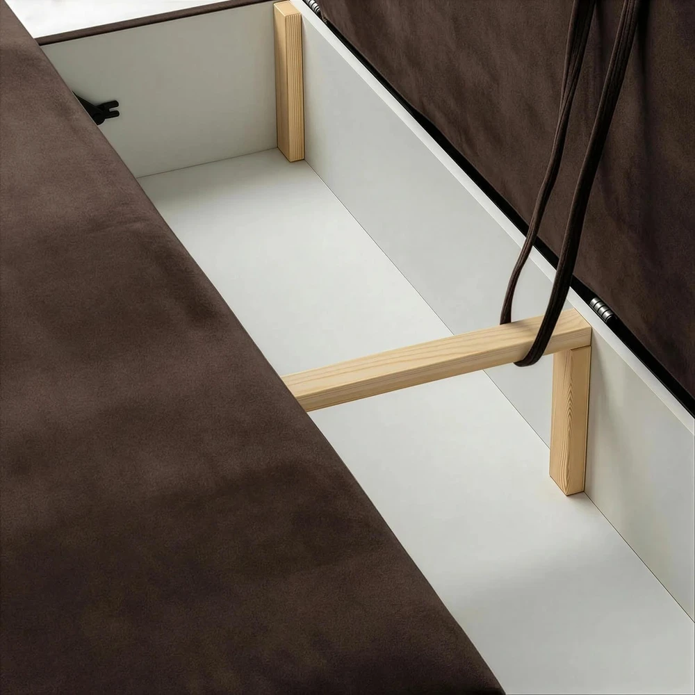 Mebel Elite Išskleidžiama sofa ARVETO, 207 cm, ruda, veliūrinė