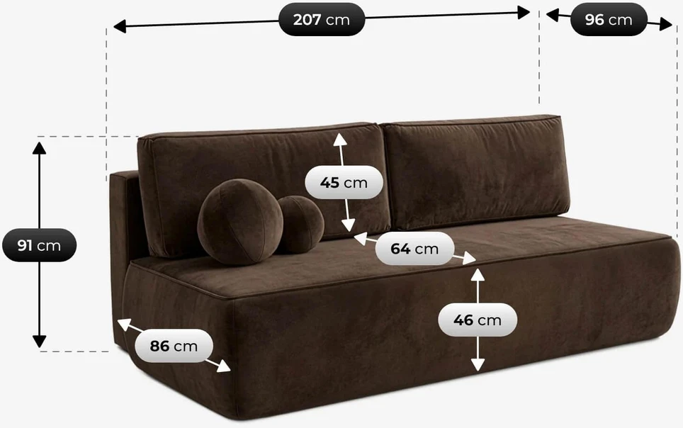 Mebel Elite Išskleidžiama sofa ARVETO, 207 cm, ruda, veliūrinė