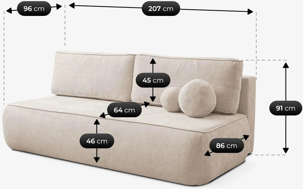 Mebel Elite Išskleidžiama sofa ARVETO, 207 × 86 cm, kreminė