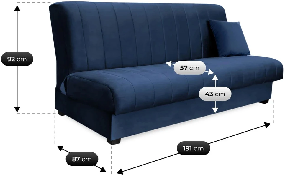 Mebel Elite Išskleidžiama sofa-lova, 191 cm, veliūrinė, tamsiai mėlyna