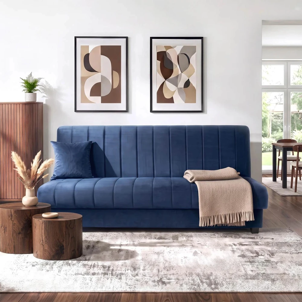 Mebel Elite Išskleidžiama sofa-lova, 191 cm, veliūrinė, tamsiai mėlyna