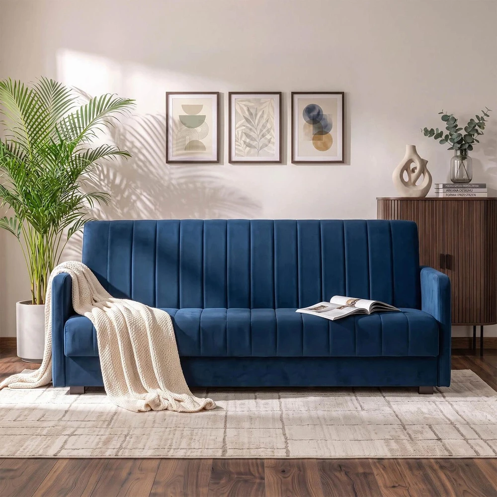 Mebel Elite Išskleidžiama sofa-lova, 198 cm, tamsiai mėlyna, veliūrinė