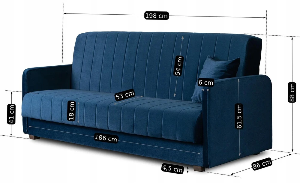Mebel Elite Išskleidžiama sofa-lova, 198 cm, tamsiai mėlyna, veliūrinė