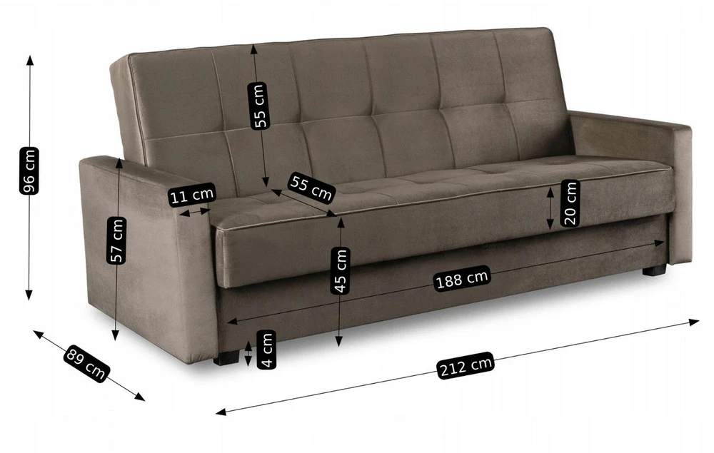 Mebel Elite Išskleidžiama sofa-lova ALUNA su patalynės dėže, 212 × 89 × 96 cm, smėlio spalvos