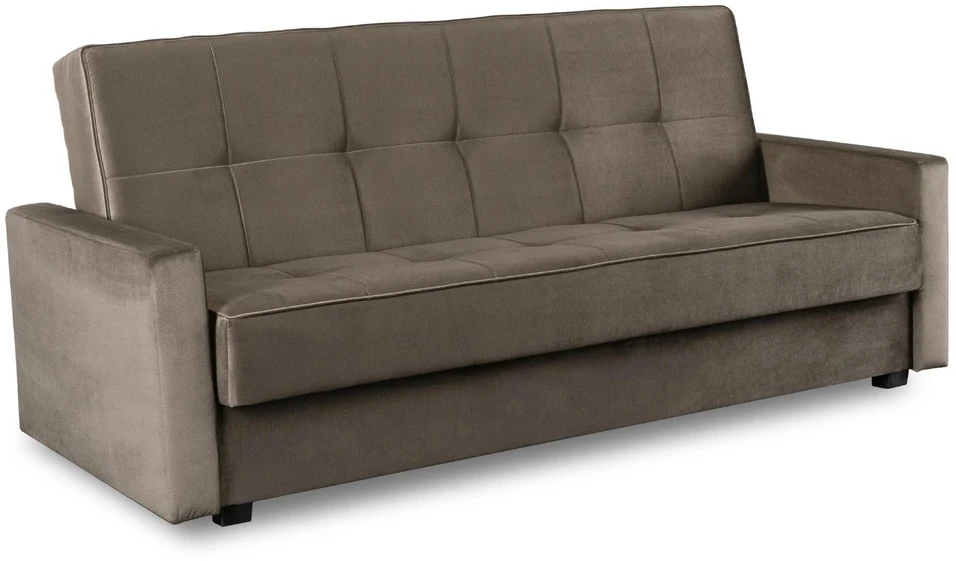 Mebel Elite Išskleidžiama sofa-lova ALUNA su patalynės dėže, 212 × 89 × 96 cm, smėlio spalvos