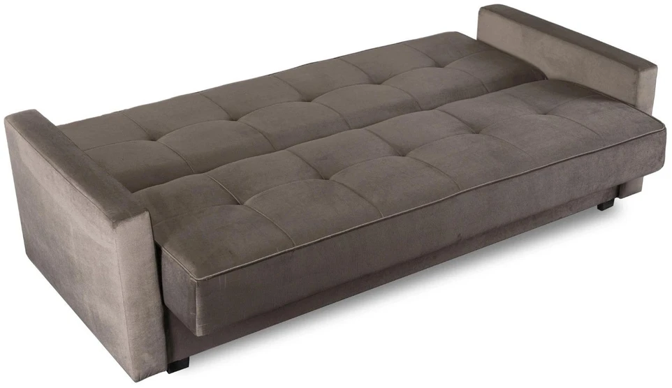 Mebel Elite Išskleidžiama sofa-lova ALUNA su patalynės dėže, 212 × 89 × 96 cm, smėlio spalvos