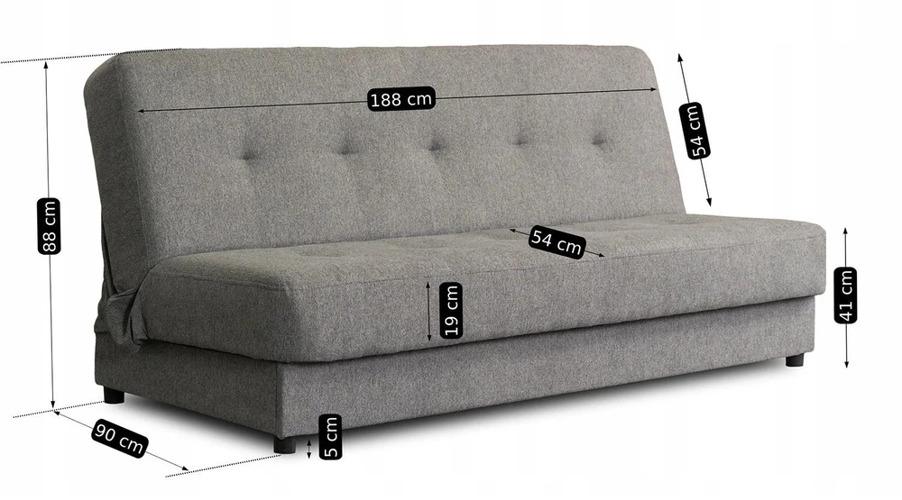 Mebel Elite Išskleidžiama sofa-lova ARUBA, miegamoji dalis 118 × 188 cm, pilka