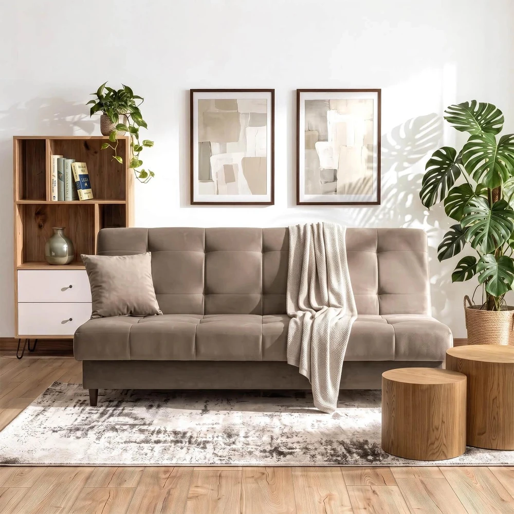 Mebel Elite Išskleidžiama sofa-lova LIMA, 186 cm, smėlio spalvos