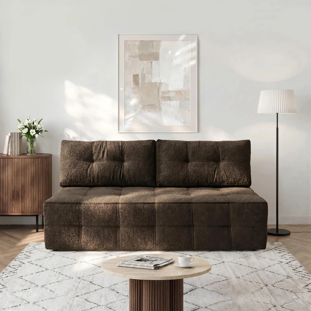 Mebel Elite Išskleidžiama sofa-lova MORANA, 197 × 142 cm miegamasis paviršius, ruda