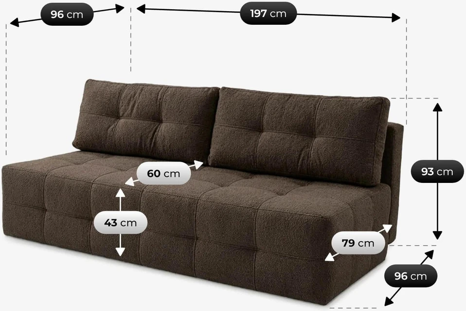 Mebel Elite Išskleidžiama sofa-lova MORANA, 197 × 142 cm miegamasis paviršius, ruda