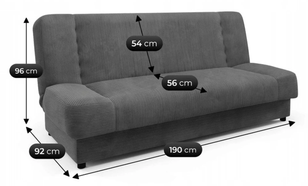 Mebel Elite Išskleidžiama sofa-lova PIANO, 190 cm, tamsiai pilka, velvetino