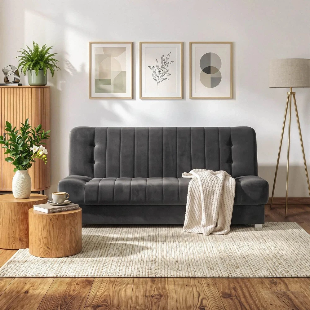 Mebel Elite Išskleidžiama sofa-lova PIANO 2 su patalynės dėže, 117 × 190 cm