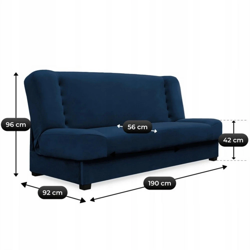 Mebel Elite Išskleidžiama sofa-lova PIANO su patalynės dėže, 190 × 92 cm, tamsiai mėlyna