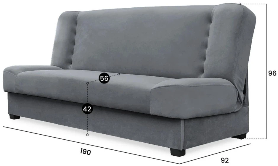 Mebel Elite Išskleidžiama sofa-lova PIANO, 190 cm, pilka, veliūrinė