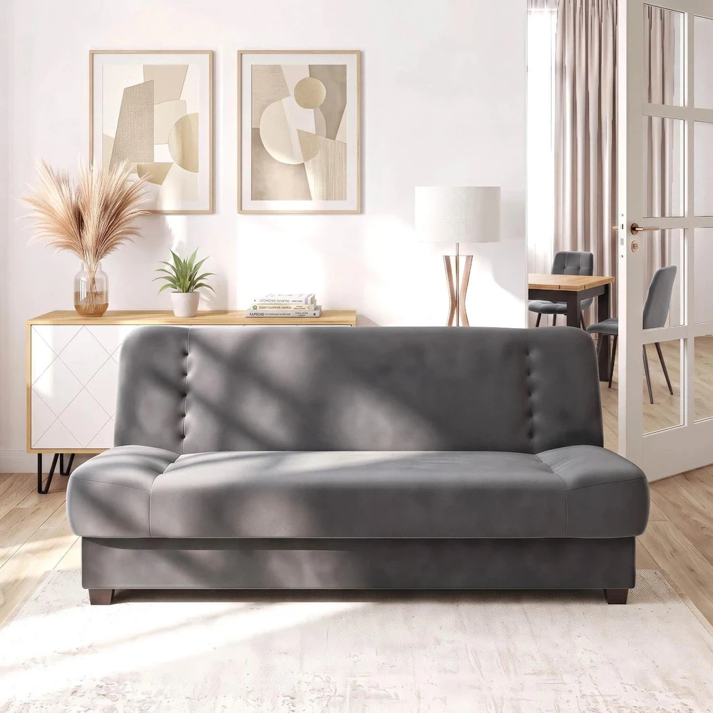 Mebel Elite Išskleidžiama sofa-lova PIANO, 190 cm, pilka, veliūrinė