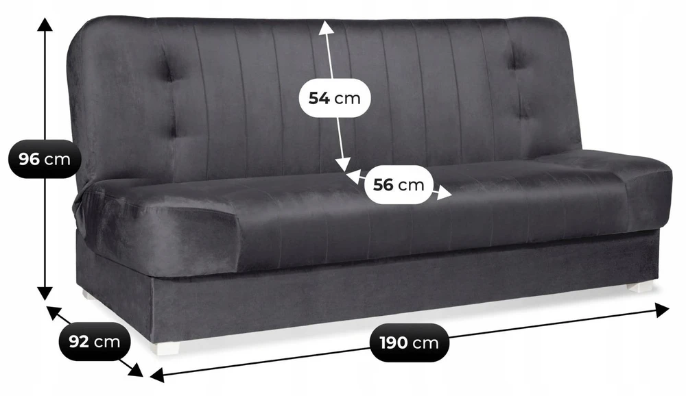 Mebel Elite Išskleidžiama sofa-lova PIANO 2 su patalynės dėže, 117 × 190 cm