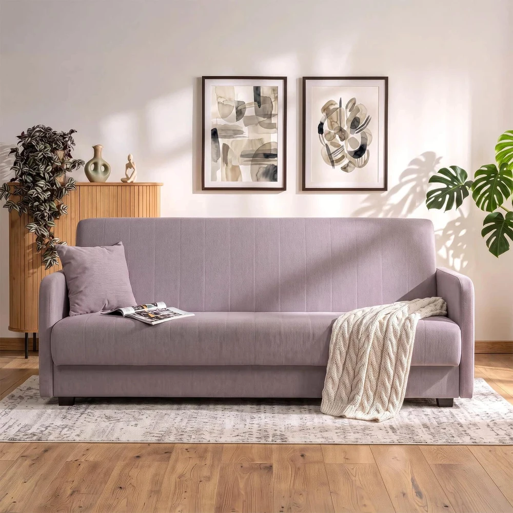 Mebel Elite Išskleidžiama sofa-lova PORTO, 198 × 86 cm, smėlio spalvos