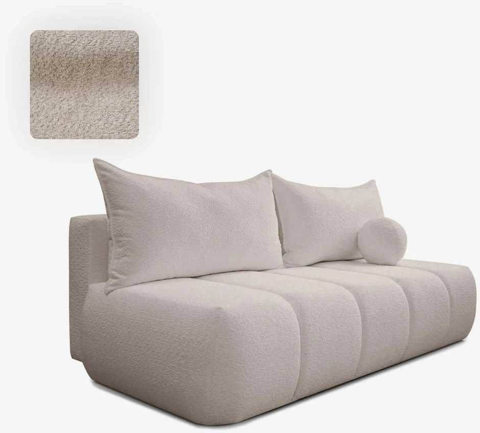 Mebel Elite Išskleidžiama sofa-lova SARIA, 207 × 86 cm, smėlio spalvos, bukle