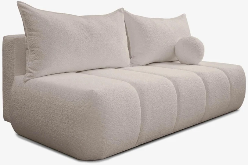 Mebel Elite Išskleidžiama sofa-lova SARIA, 207 × 86 cm, smėlio spalvos, bukle
