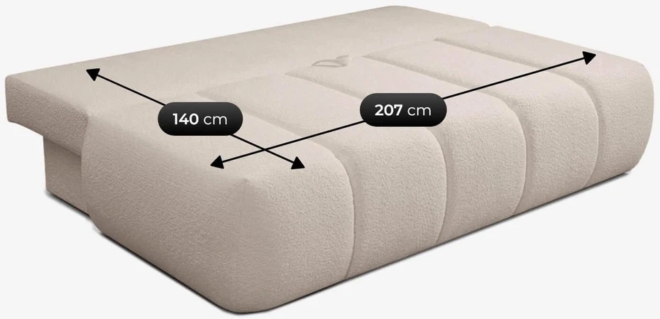 Mebel Elite Išskleidžiama sofa-lova SARIA, 207 × 86 cm, smėlio spalvos, bukle