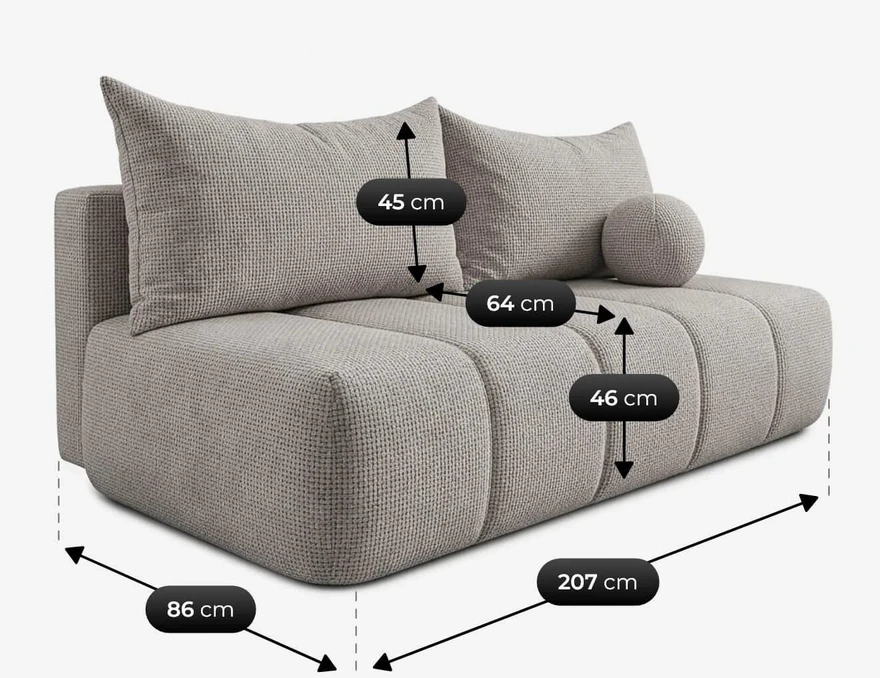 Mebel Elite Išskleidžiama sofa-lova SARIA, 207 × 86 × 91 cm, šviesiai pilka