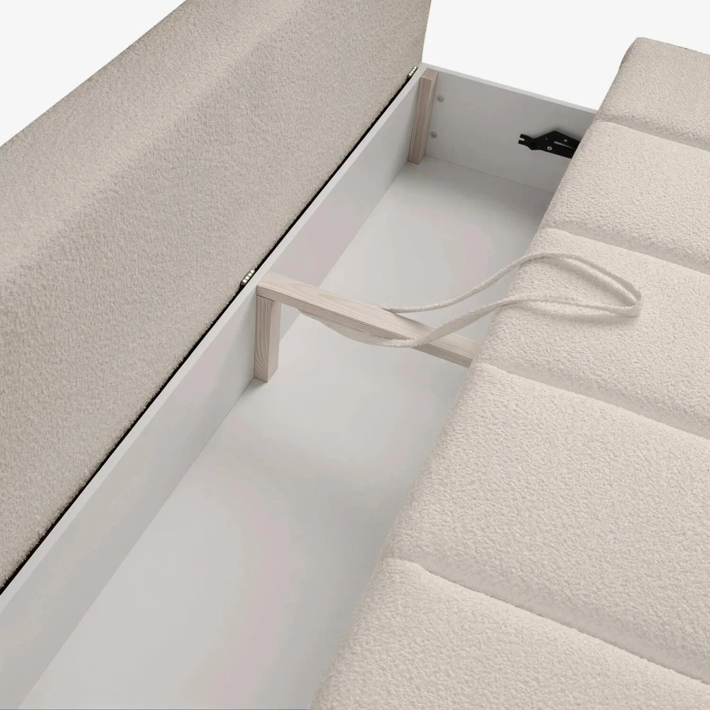 Mebel Elite Išskleidžiama sofa-lova SARIA, 207 × 86 cm, smėlio spalvos, bukle