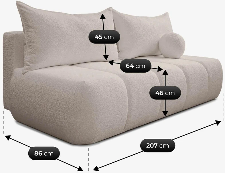 Mebel Elite Išskleidžiama sofa-lova SARIA, 207 × 86 cm, smėlio spalvos, bukle