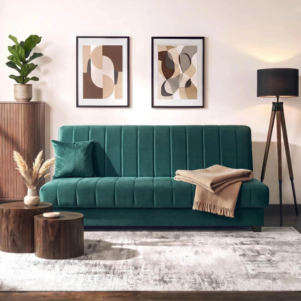Mebel Elite Išskleidžiama sofa-lova SIGMA, žalia, veliūrinė