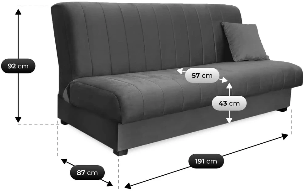 Mebel Elite Išskleidžiama sofa-lova SIGMA, 191 cm, pilka