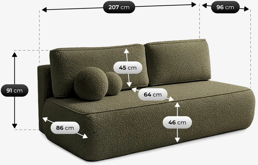 Mebel Elite Išskleidžiama sofa-lova su DL mechanizmu, 207 cm, žalia