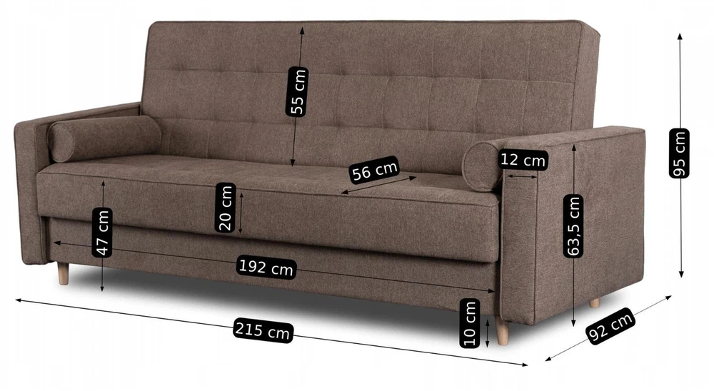 Mebel Elite Išskleidžiama sofa MALTA su patalynės dėže, 215 × 92 cm, ruda