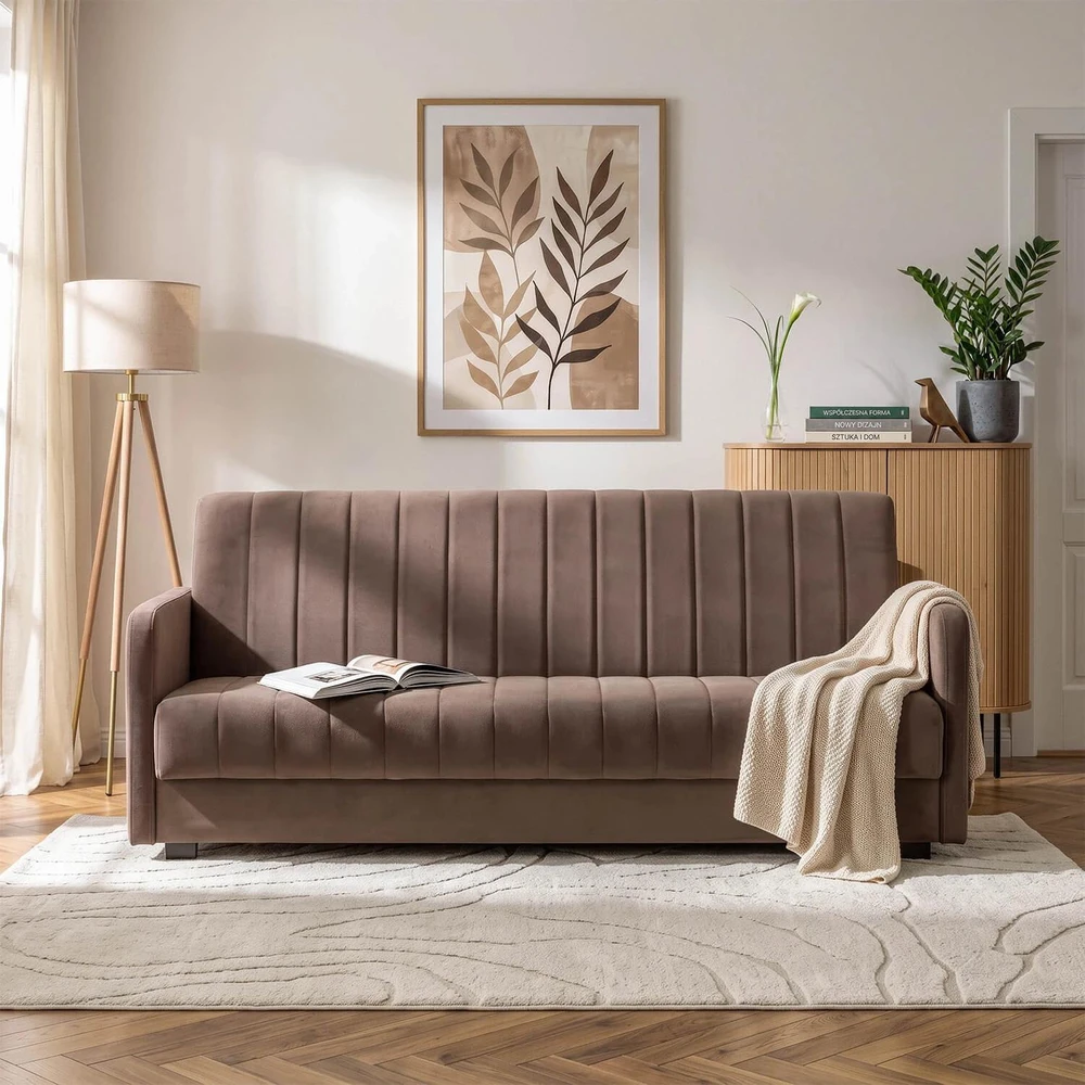 Mebel Elite Išskleidžiama sofa PORTO, miegamoji dalis 114 × 186 cm, ruda