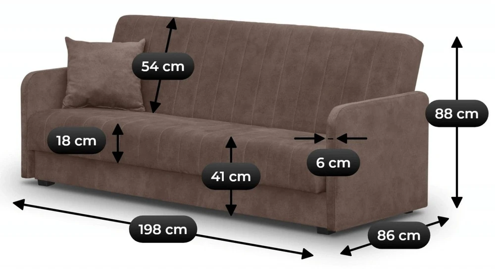 Mebel Elite Išskleidžiama sofa PORTO, miegamoji dalis 114 × 186 cm, ruda