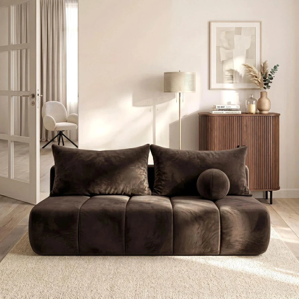 Mebel Elite Išskleidžiama sofa SARIA, 207 cm, ruda, veliūrinė