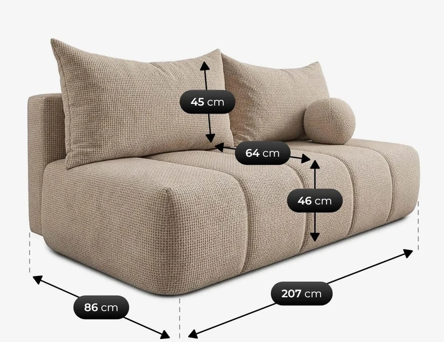 Mebel Elite Išskleidžiama sofa SARIA, 207 × 86 cm, kreminė, šenilinė