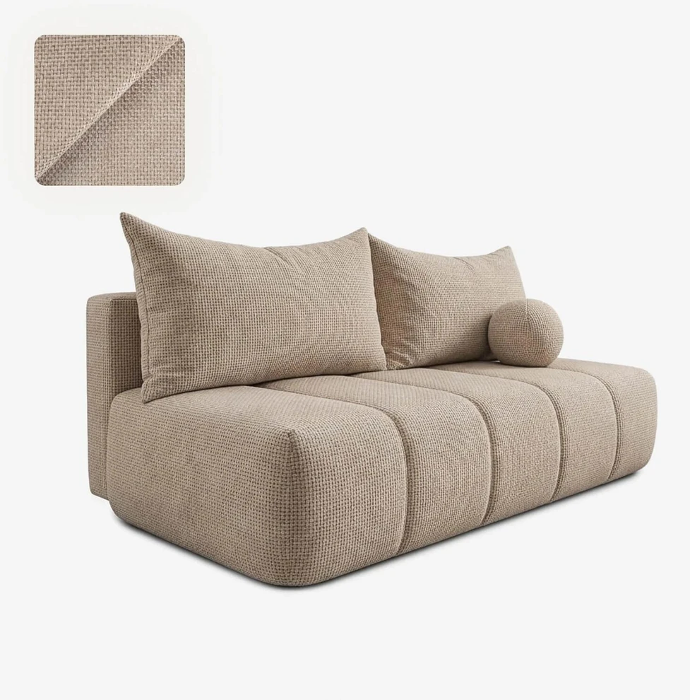 Mebel Elite Išskleidžiama sofa SARIA, 207 × 86 cm, kreminė, šenilinė
