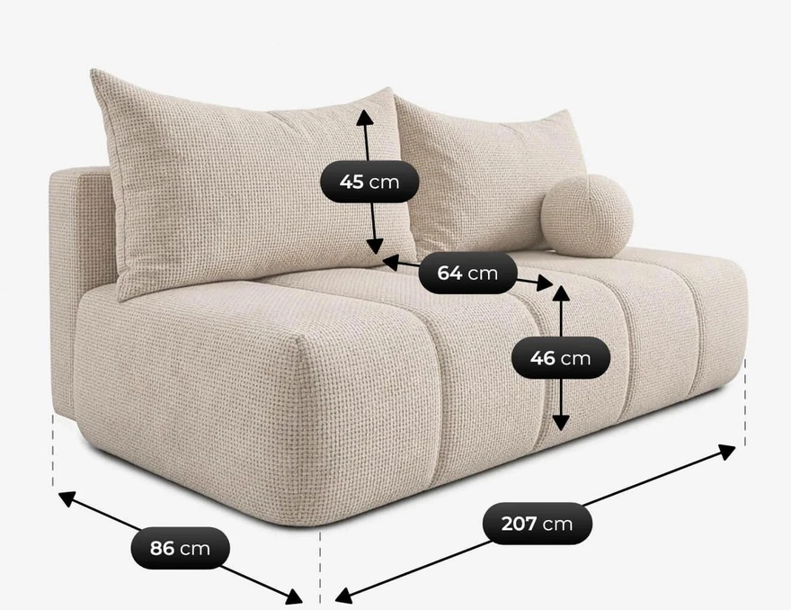 Mebel Elite Išskleidžiama sofa Saria, 207 × 86 cm, kreminė