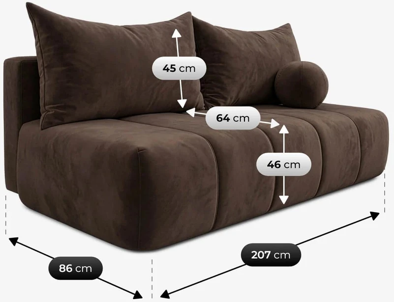 Mebel Elite Išskleidžiama sofa SARIA, 207 cm, ruda, veliūrinė