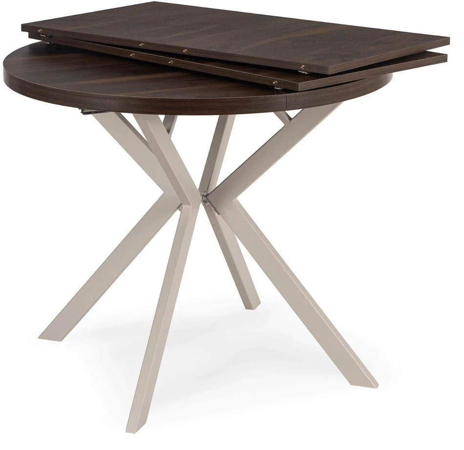 Mebel Elite Išskleidžiamas apvalus stalas LUGO, 90–190 cm, riešutmedžio ir kašmyro spalvų