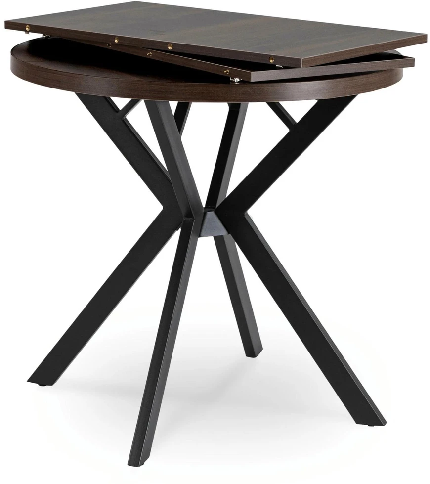 Mebel Elite Išskleidžiamas apvalus stalas, Ø 80 cm, išskleisto ilgis 160 cm, riešuto ir juodos spalvos