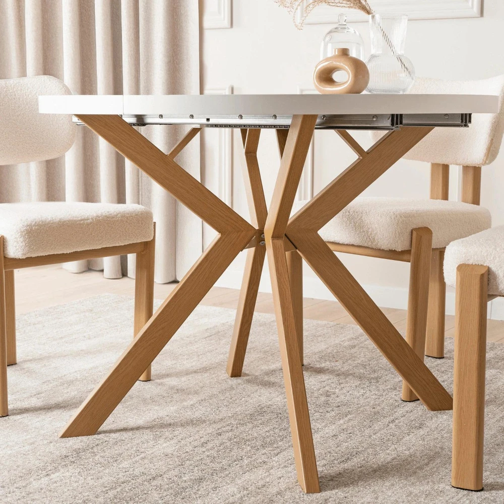Fotelis Mebel Elite Išskleidžiamas apvalus stalas, 100–250 cm, baltas ir ąžuolo spalvos