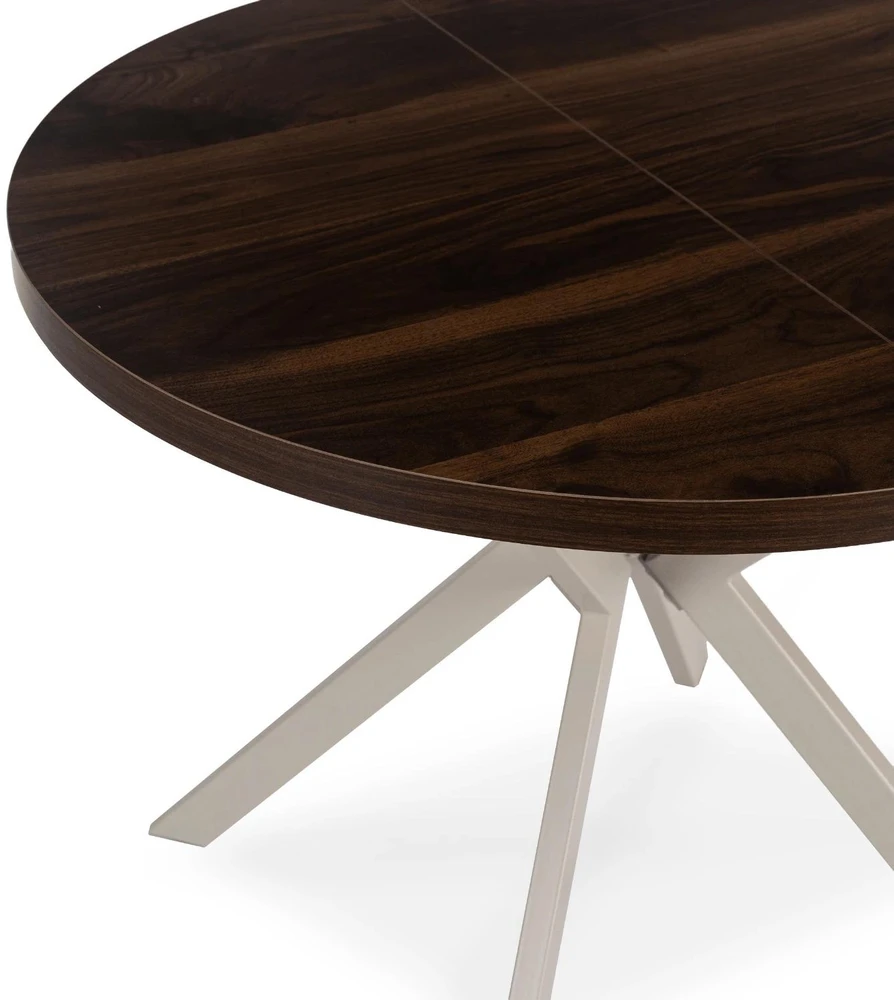 Mebel Elite Išskleidžiamas apvalus stalas LUGO, 90–190 cm, riešutmedžio ir kašmyro spalvų