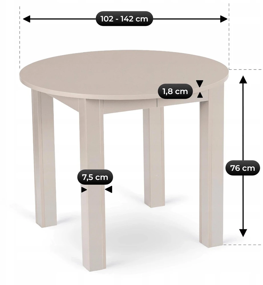 Mebel Elite Išskleidžiamas apvalus stalas, 102–142 cm, kašmyro spalvos
