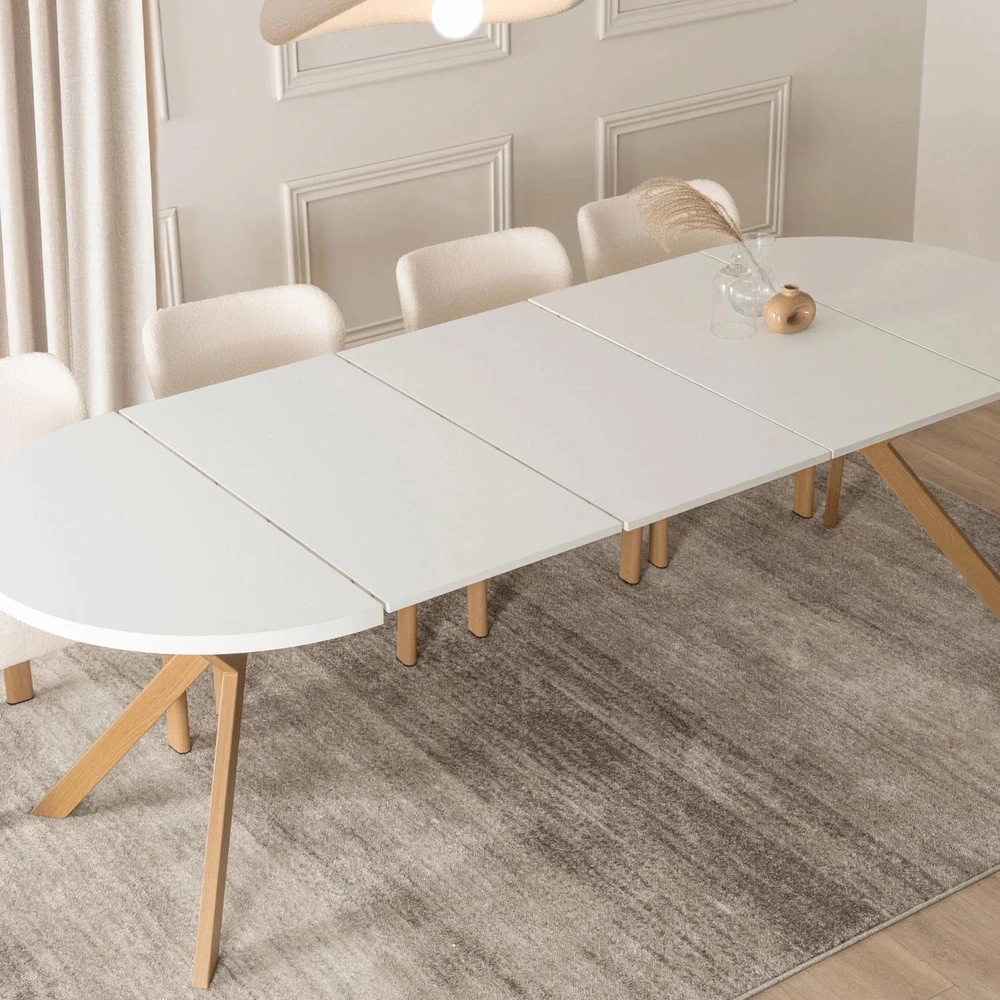 Fotelis Mebel Elite Išskleidžiamas apvalus stalas, 100–250 cm, baltas ir ąžuolo spalvos